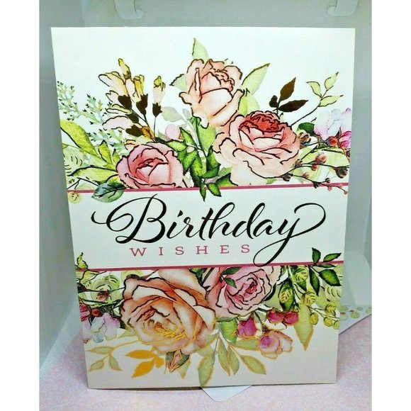 Thoughts & Inspirations Birthday Wishes Pink Floral Greeting Card With Envelope - Picture 1 of 8